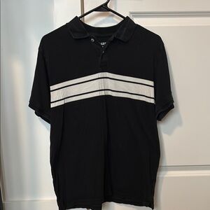 Black and White Striped Polo Shirt